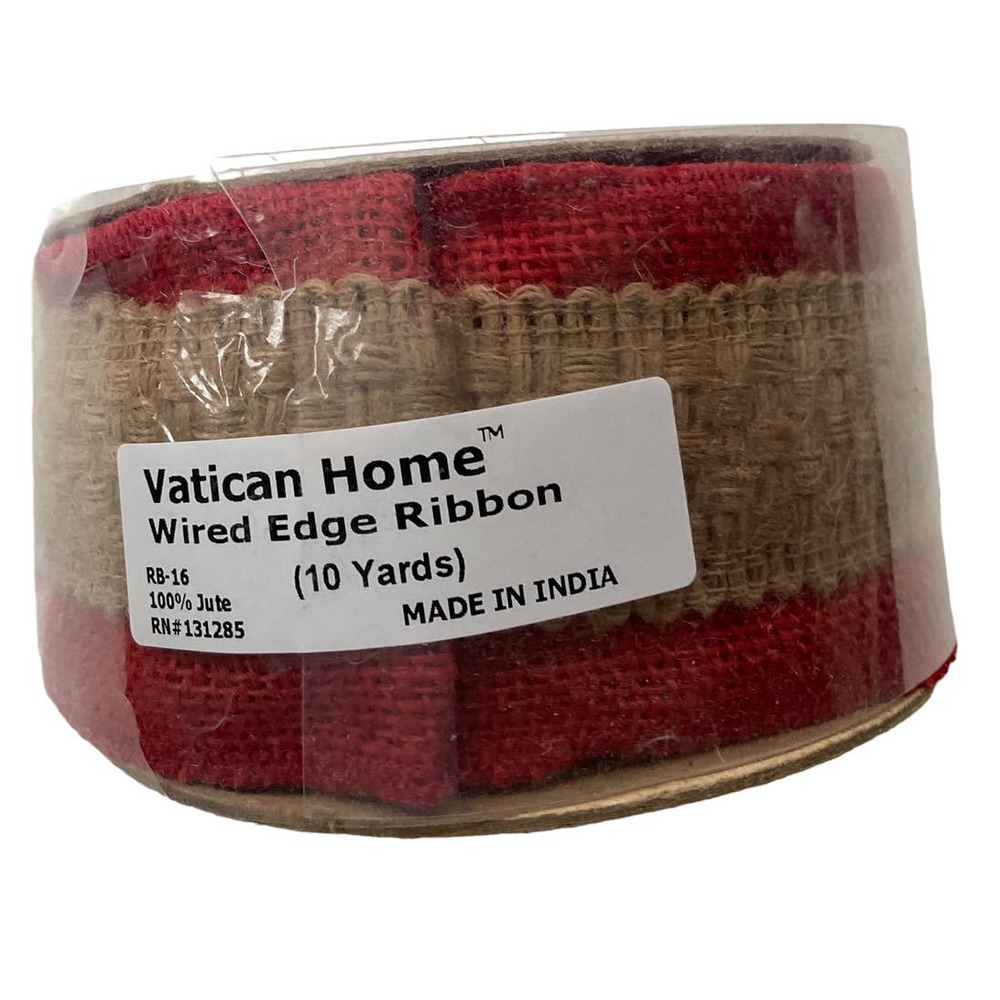 Vatican Home Red/Jute Ribbon Wired Edge 10 Yd 3 Inch New